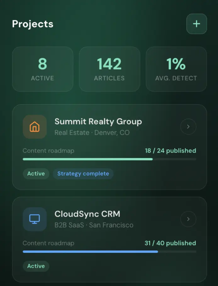 mobile view of project management on eloquent engine